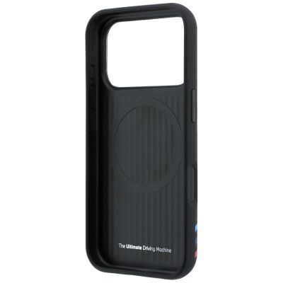 7. BMW M Quadrille Kevlar Print Tricolor Lines & Metal Logo MagSafe Case for iPhone 18 Pro Max / 17 Pro Max - Black