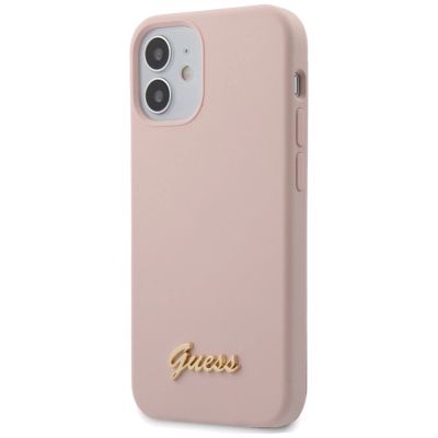 5. Guess GUHCP12SLSLMGLP iPhone 12 mini 5.4" light pink/light pink hardcase Silicone Script Gold Logo