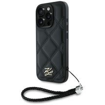 Karl Lagerfeld Quilted Initial Logo & Chain Strap iPhone 16 Pro Case - Black
