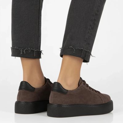 22. Women's leather platform sneakers, brown, Filippo DP6119