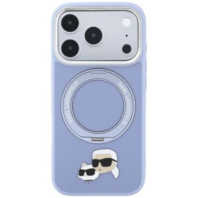 3. Karl Lagerfeld with Ring Stand 360 Karl & Choupette Heads Pin MagSafe case for iPhone 18 Pro / 17 Pro - light blue