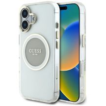 Guess IML Metal Colored Circle Classic Logo MagSafe case for iPhone 16 - gray