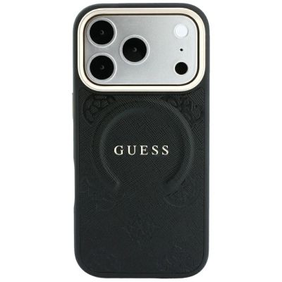 3. Guess Saffiano Peony & Ring MagSafe Case for iPhone 17 Pro Max / 18 Pro Max - Black