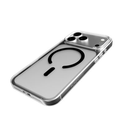 8. Puro Lite Mag TPU+PC Case Compatible with MagSafe for iPhone 17 Pro - Transparent with Black Ring
