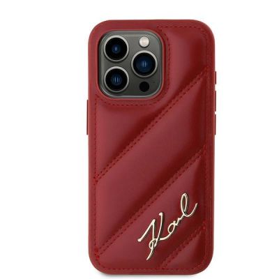 3. Karl Lagerfeld Diagonal Quilted Script case for iPhone 15 Pro - red