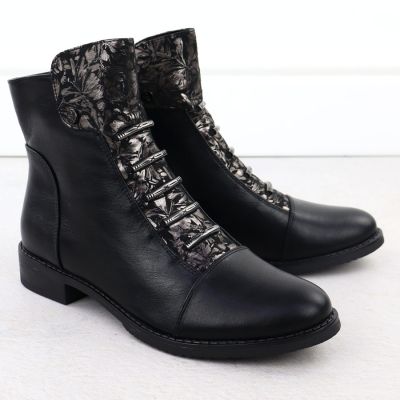 3. Women’s Black Floral Ankle Boots Jezzi ASA62-16