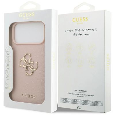 8. Guess Grained Big 4G & Classic Logo Case for iPhone 17 Pro Max - Pink