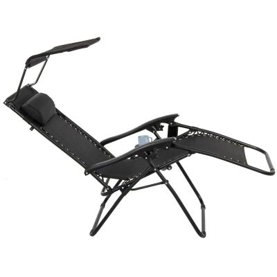 30. FOLDABLE GARDEN DECK CHAIR WITH CANOPY 173X52/65X110CM BLACK-GRAY