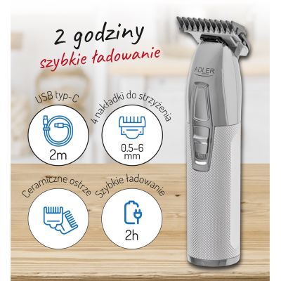 16. ADLER AD 2836s Silver USB Trimmer