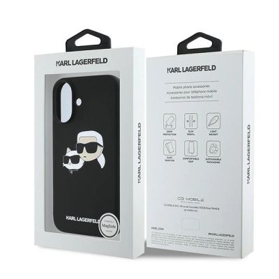 8. Karl Lagerfeld Silicone Case Nauble Heads Print MagSafe for iPhone 16 Plus - Black