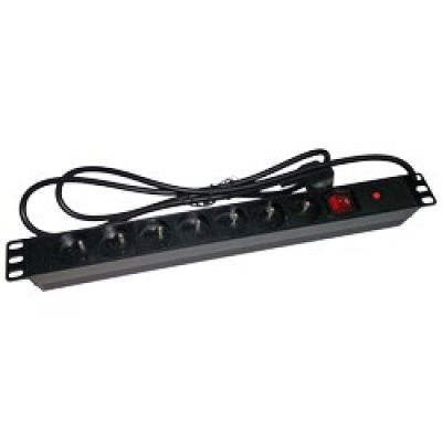 Alantec 19" 230V Power Strip – 7 Outlets (Type E – CEE 7/5), with LED Switch, Overload Protection, 1.8 m CEE 7/7 Cable (PZ071U)