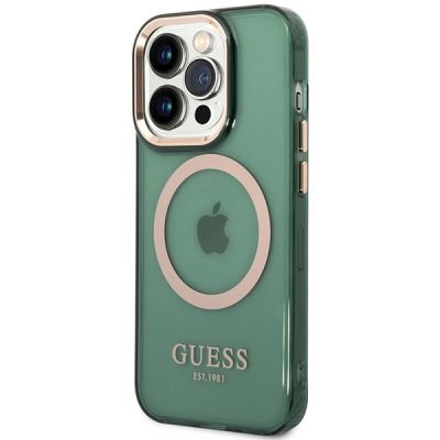 2. Guess GUHMP14LHTCMA iPhone 14 Pro 6.1" green/khaki hard case Gold Outline Translucent MagSafe