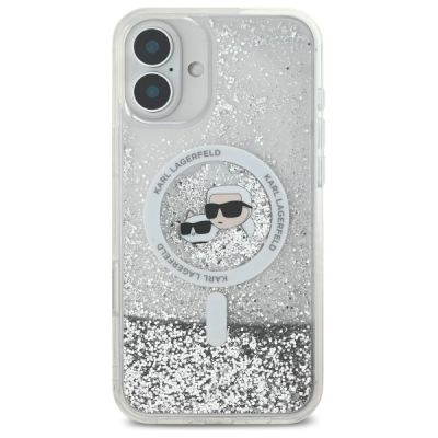 3. Karl Lagerfeld Liquid Glitter Karl & Choupette Head Magsafe iPhone 16 Plus Case - Clear