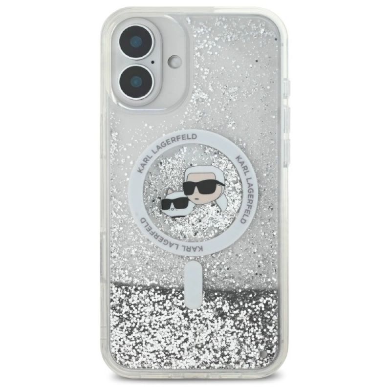 3. Karl Lagerfeld Liquid Glitter Karl & Choupette Head Magsafe iPhone 16 Plus Case - Clear
