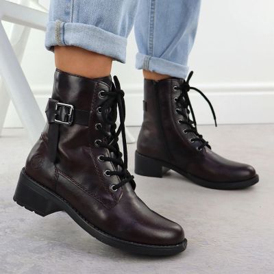 11. Women's burgundy ankle boots with buckle Rieker 75431-35