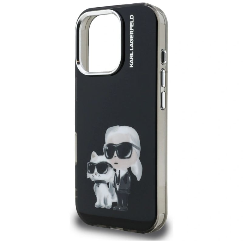 6. Karl Lagerfeld IML Aquarelle Karl & Choupette & Logo Case for iPhone 16 Pro Max - Black
