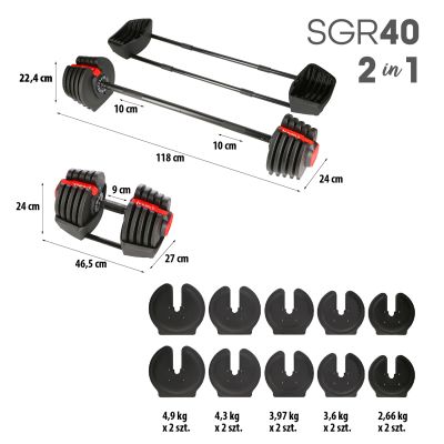 9. HMS SGR40 PRO SET 2in1 adjustable dumbbell set 43.5 kg