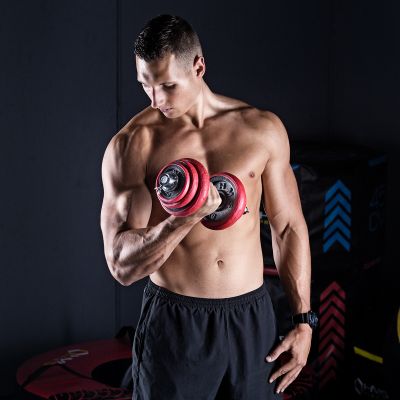 12. Rubber-coated dumbbells HMS SGGX20 with a 20kg barbell function