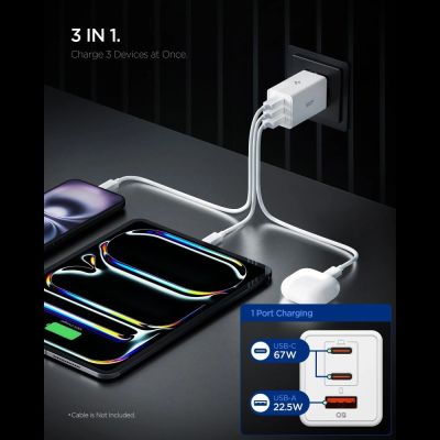 3. Spigen Essential EE673EU 3-port 67W wall charger - white