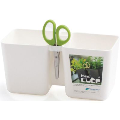 TWINS CUBE HERB POT WITH SCISSORS WHITE