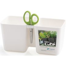 TWINS CUBE HERB POT WITH SCISSORS WHITE