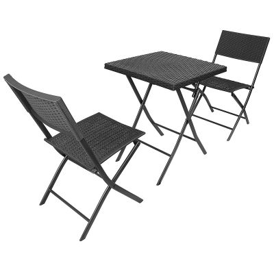 44. BALCONY FURNITURE SET TABLE 58X58X70CM AND 2 BLACK CHAIRS