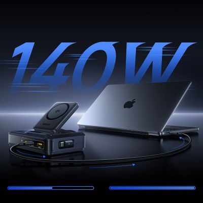 7. Baseus Nomos NH21 Qi2 160W 4-in-1 Wireless Charging Station with Retractable Cable - Black