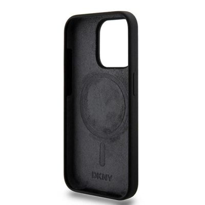 7. DKNY Liquid Silicone White Printed Logo MagSafe Case for iPhone 13 Pro / 13 - Black