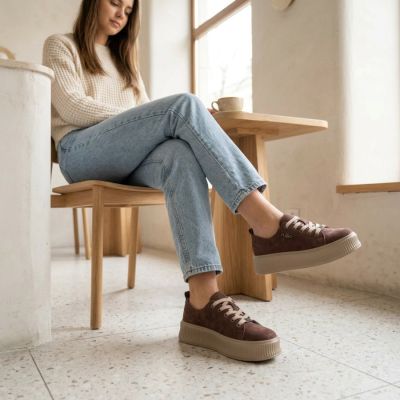 11. Women's leather platform sneakers, brown, Filippo DP6119
