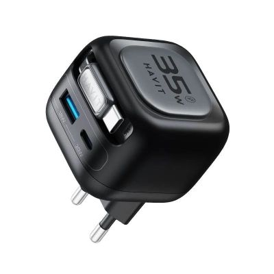 5. Havit UC250 Travel Charger with Extendable Cable (Black)