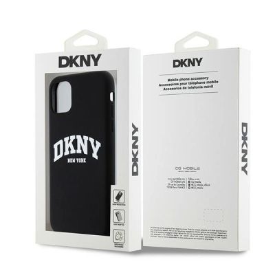 4. DKNY Liquid Silicone White Printed Logo MagSafe Case for iPhone 11/Xr - Black