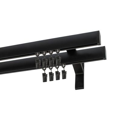 Double Apartment Curtain Track Black 400 cm with Curtain Clips KOWALSKI
