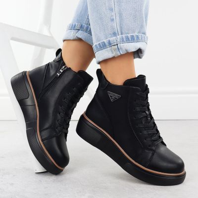 5. Black Women’s Leather Wedge Ankle Boots Filippo DBT6452
