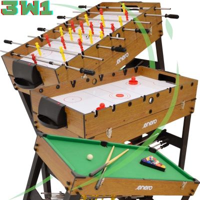 17. 3-in-1 WOODEN TABLE FOR FOOTBALL, BILLIARDS, AIR HOOKUP 121x61x81CM