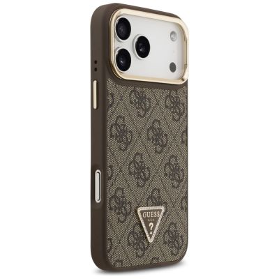4. Guess 4G PU Triangle Logo & Stand Camera Magsafe Case for iPhone 17 Pro Max - Brown