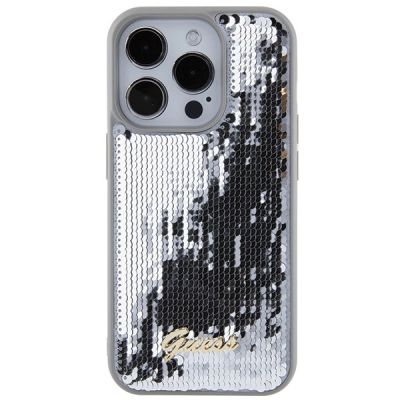 3. Guess Sequin Script Metal case for iPhone 15 Pro - silver