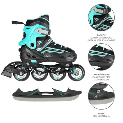 4. NILS EXTREME NH18190 2IN1 ROLLER SKATES BLACK-BLUE SIZE M (34-38) WITH REPLACEABLE HOCKEY BLADE