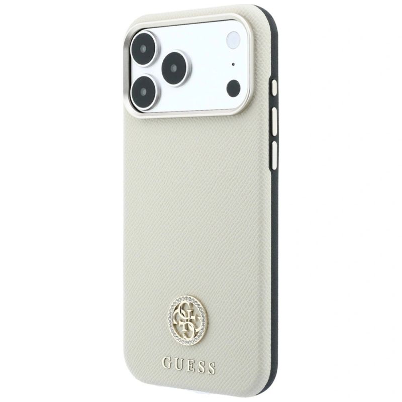 2. Guess Grained Round Strass Logo MagSafe Case for iPhone 18 Pro / 17 Pro - Beige