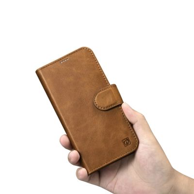 10. iCarer Oil Wax Wallet Case 2in1 Cover iPhone 14 Plus Anti-RFID Leather Flip Case Brown (WMI14220723-TN)