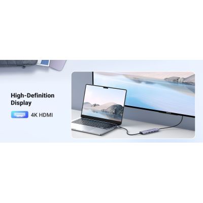 5. Ugreen Multifunctional 5-in-1 HUB USB-C - HDMI 1.4 / 3 x USB-A / USB-C PD 100W CM511 - Gray