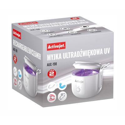 2. Activejet AUC-198 cordless ultrasonic UV cleaner. For dentures, braces, and jewelry, white.