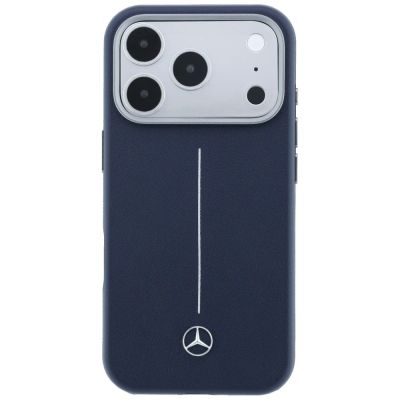 3. Mercedes Leather Semi Wrap Iconic Line MagSafe Case for iPhone 17 Pro Max - Navy Blue