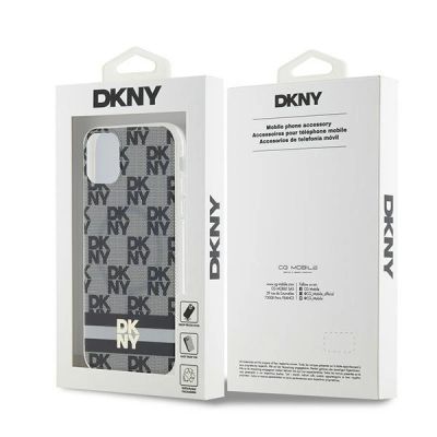 5. DKNY IML Checkered Mono Pattern & Printed Stripes MagSafe Case for iPhone 11 / Xr - Black