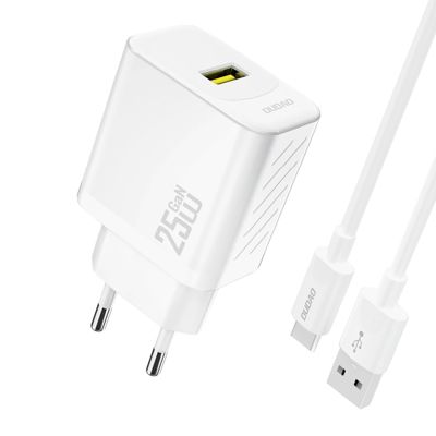 Dudao A27STEU 25W GaN USB-A Wall Charger with USB-A - USB-C Cable - White