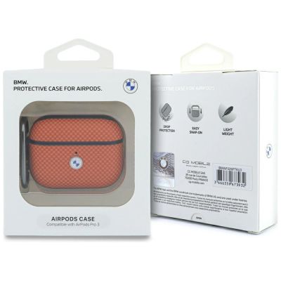 4. BMW Textured Sign Kevlar Metal Logo Case for AirPods Pro 3 - Orange