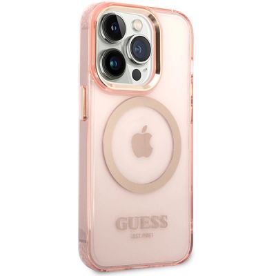 4. Guess GUHMP14XHTCMP iPhone 14 Pro Max 6.7" pink/pink hard case Gold Outline Translucent MagSafe