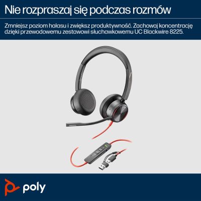 48. POLY Blackwire 8225 Stereo USB-C Headset + USB-C/A Adapter