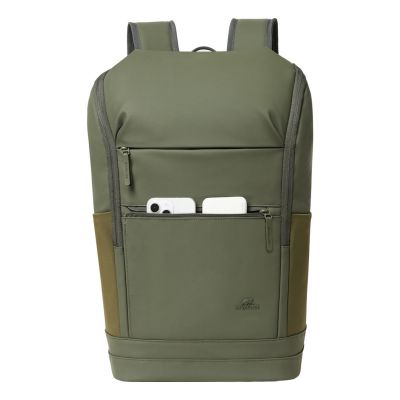 4. Rivacase Eden Backpack Travel Backpack Olive Waxed Leather (Pull Up), Polyester, Recycled Polyethylene Terephthalate (rPET)