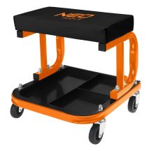 Work stool on wheels with a tool shelf