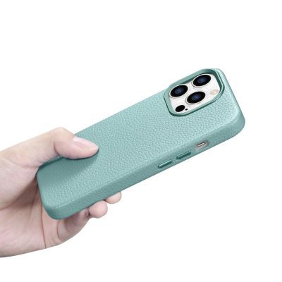 20. iCarer Litchi Premium Leather Case iPhone 14 Pro Magnetic Leather Case with MagSafe Green (WMI14220710-GN)